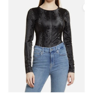 Good American Bodysuit Womens Small Snake Print Long Sleeve Snap Closure Top NWT